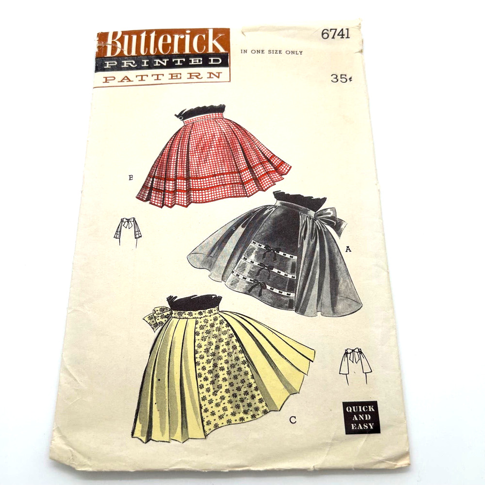 Butterick Vintage 1950's Pattern #6741 Half Apron Pleated or Gathered OS‎